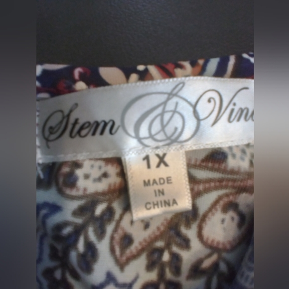 Stem & Vine Paisley Print Flared Sleeve Top Size 1X Boho Stretch Office Festival - Picture 3 of 10